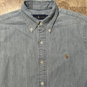 Polo Ralph Lauren Shirt Mens Small Blue Classic Fit Chambray Denim Short Sleeve
